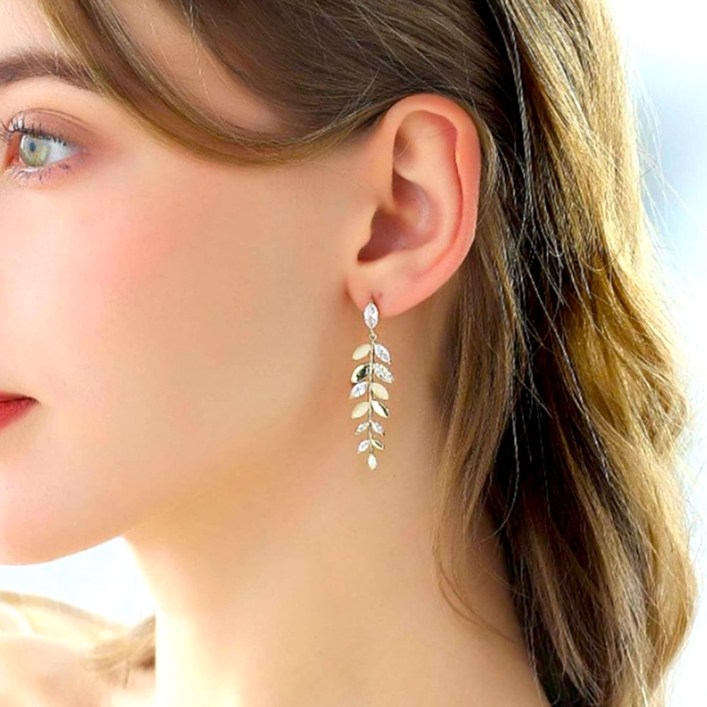 14K gold plated olive branch earrings